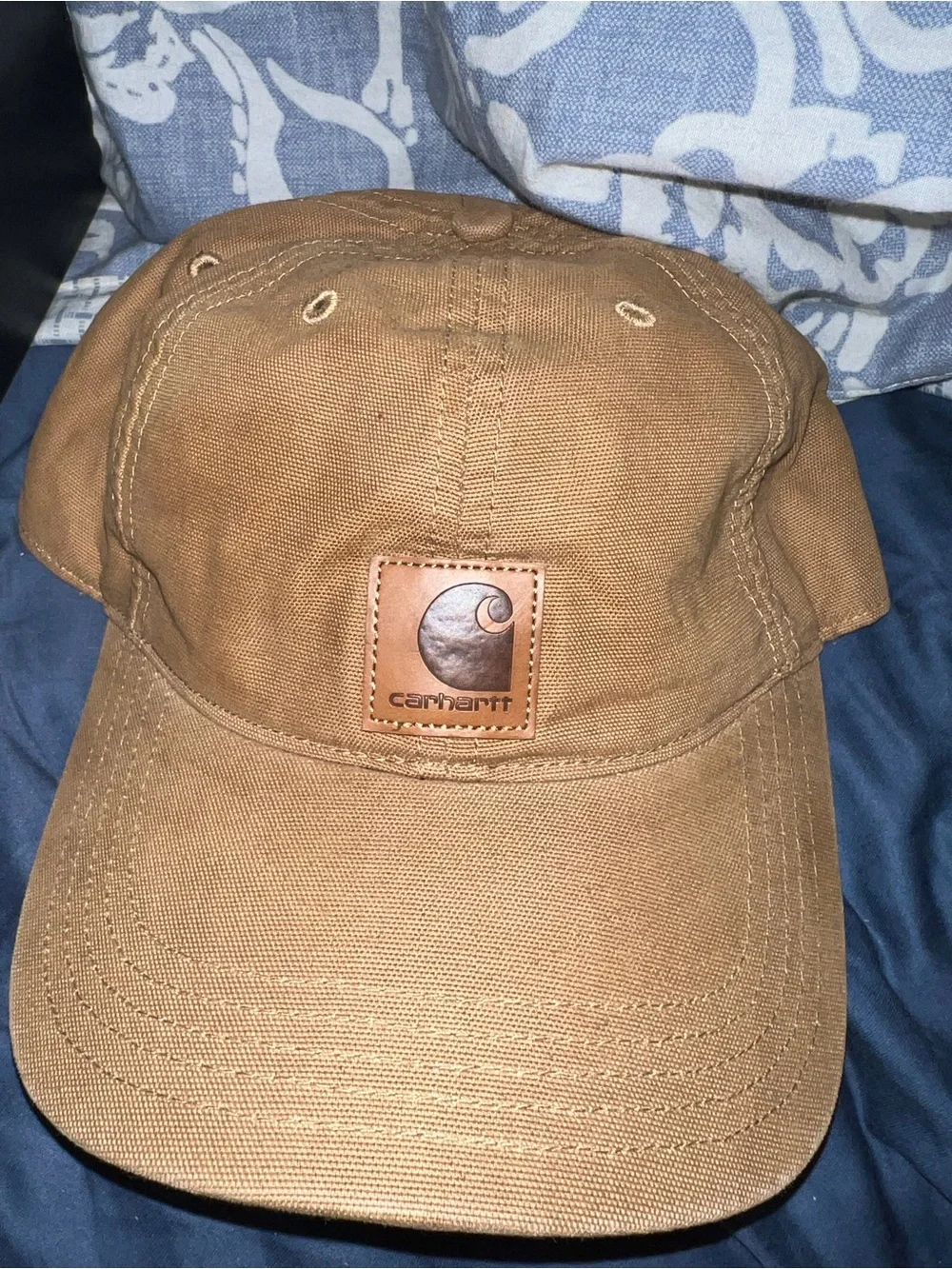 Carhartt Tan Canvas Strapback Cap with Brown Interior